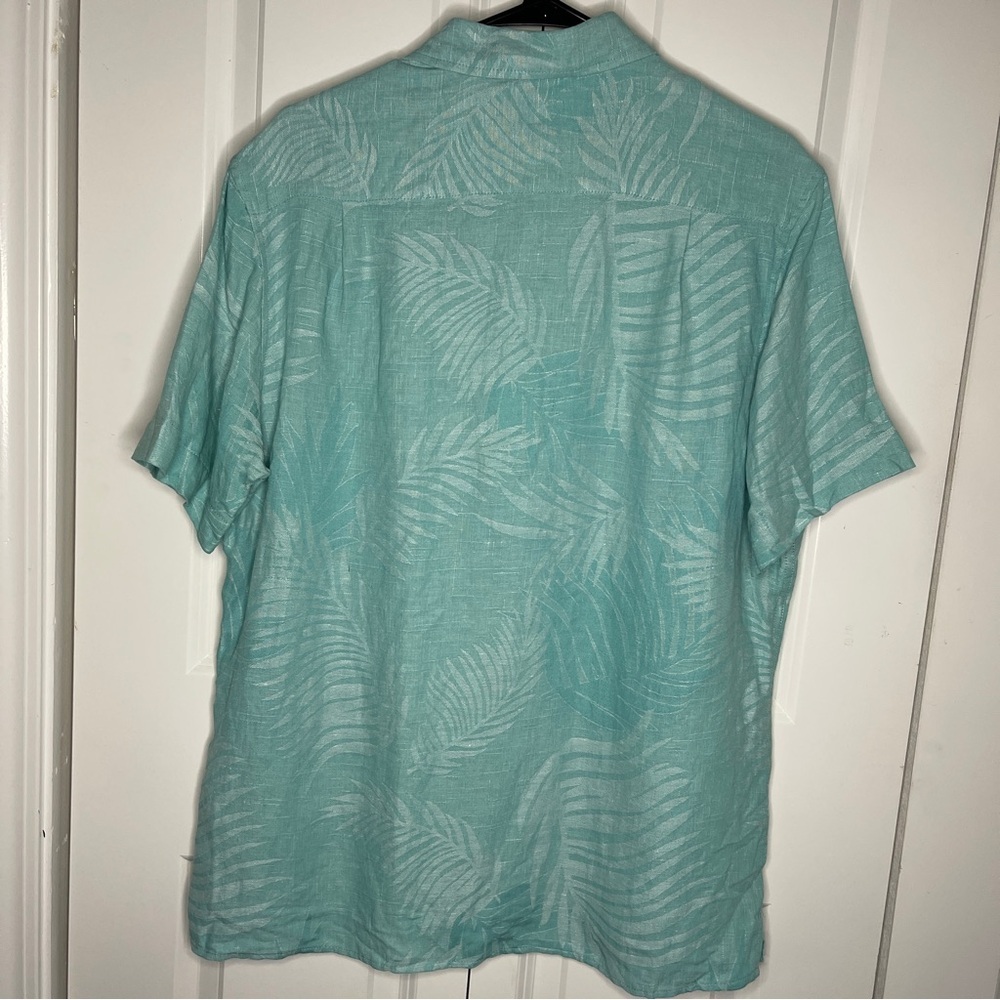 NWT Tasso Elba Silk Linen Blue Green Size Large Short Sleeve Hawaiian Button Up - Picture 6 of 8